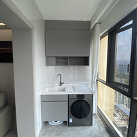 Sunrise Factory Balcon gris Armoire à linge Solution de blanchisserie peu encombrante Armoire d'évier à linge Armoire de balcon pour hôtel