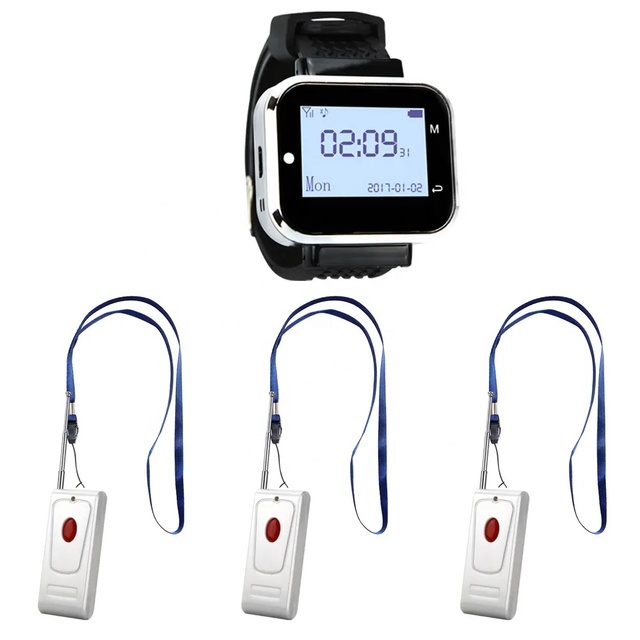 Wireless Guest Paging System Cafe Nurse Call Button with Wristband Receiver Waterproof Vibrating Pager Watch Restaurant Hospital