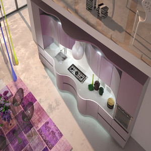 High End European Style <strong>Pink</strong> Curved Shaped Lacquer Kitchen <strong>Cabinet</strong> with Lights and Island - Product Image 2