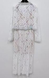 Top qualité femmes ensemble 2025 printemps jupe costume dames perles déco à manches longues Sexy dentelle hauts + Midi Sexy dentelle crayon jupe ensembles - Product Image 2