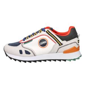 Baskets Colmar Travis Sport Division pour homme, blanches et bleues, talon de 3 cm, toile, amorties, à lacets, tendance - Product Image 1