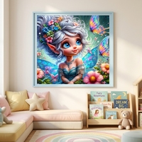 Peinture Diamant 5D Papillon Fée Mignon Fleur Kit Complet DIY Personnalisé pour Adultes Enfants Cadeau 50x50cm