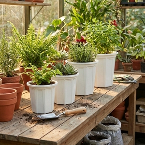 Pots de culture ronds en plastique blanc robustes, jardinières de pépinière EU avec un excellent système de drainage pour le jardinage intérieur W300 - Product Image 6
