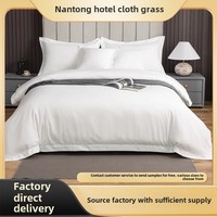 Parure de Lit Quatre Pièces 100 % Pur Coton Qualité Cinq Étoiles 300 Fils/Pouce, Housse de Couette Blanche et Drap pour Maison et Hôtellerie