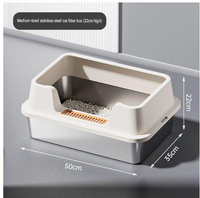 Bac à litière pour chat en acier inoxydable facile à nettoyer, anti-adhérent, avec pédale de récupération des excréments, toilette pour chat à design ouvert, bords hauts, extra-large