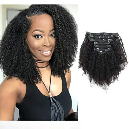 Double Weft 8A Grade Big Thick 4B 4C Afro Coily Hair Clip Ins for African American Black Women, Real Remy Human Hair 120g