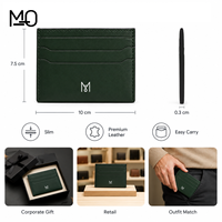 Porte-cartes en cuir minimaliste vert forêt avec surface lisse, fentes horizontales incurvées et coutures soignées OEM
