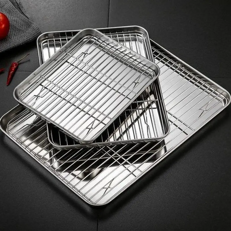 Plaque de cuisson à biscuits rectangulaire polyvalente avec grille de refroidissement amovible Outil de cuisine en maille pour gril