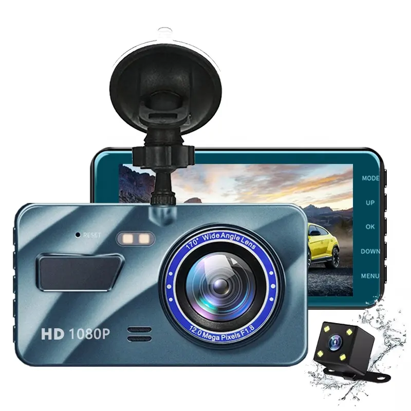 4.0IN Dash Cam Black Box in Car DVR Camera Video Recorder Rear View Dual Lens HD Cycle Recording Video Mirror Recorder Black Box