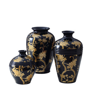 काले सफेद सोने के नए चीनी हल्के लक्जरी बड़े फूल vase प्राचीन घरेलू सजावट सिरेमिक बर्तन ves। - Product Image 1