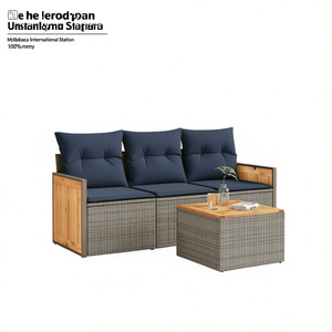 Poly Rattan Garden <b>Sofa</b> <b>Set</b> With Cushions Grey Outdoor Furniture Contemporary Design - Product Image 1