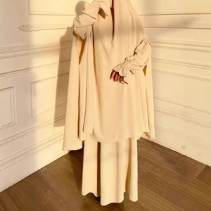 Nuovo Design puro colore Eid <span class=keywords><strong>preghiera</strong></span> utilizzare 2 pezzi crêpe Khimar e Abaya Set - Product Image 4