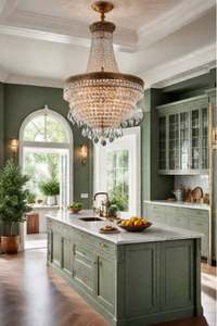 Luxury French Classic Custom Kitchen <b>Cabinets</b> | Solid Wood Painted Design with Island & Marble Countertop for Villa Projects - Product Image 3