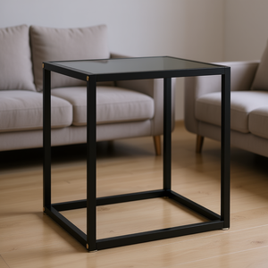 Table basse noire 15,7x15,7x19,7 pouces, cadre en fer, plateau en verre, design moderne, meubles de salon, décoration de la maison - Product Image 2