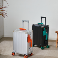 Valise à coque rigide en aluminium argenté et turquoise, moderne, classique, élégante, durable, résistante à l'eau, avec 4 roues pivotantes et serrure TSA