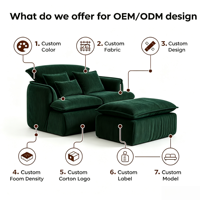 Fauteuil en tissu corduroy sans assemblage requis, convertible en canapé et ottoman en mousse à mémoire de forme compressée pour petits espaces