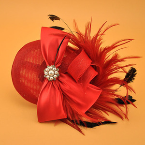 Estilo europeo y americano nuevo diseño colorido Bowknot pluma pelo Clip sombrero granadina Retro sombreros mujeres para boda fiesta gorras - Product Image 4