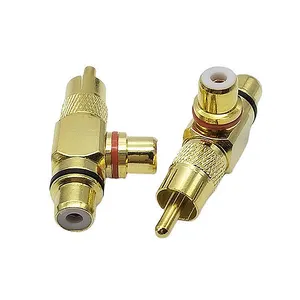 Ângulo direito RCA macho plug adaptador RCA Banana adaptador áudio Phono banhado a ouro solda conector para altifalante fio