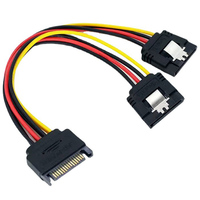 Kabel Splitter Daya SATA 15Pin 1 Male ke 2 Female dengan Kabel Ekstensi dan Pengunci, Adaptor Kabel Daya SATA untuk PC SSD
