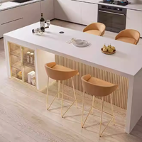Îlot de cuisine modulaire personnalisé, comptoir de bar, dessus en marbre artificiel, armoire de rangement en bois laqué brillant, design écologique