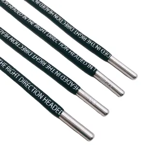 Cordón de cuerda de poliéster negro con impresión personalizada, tope de punta de Metal para sudaderas con capucha, cordones de cordón personalizados