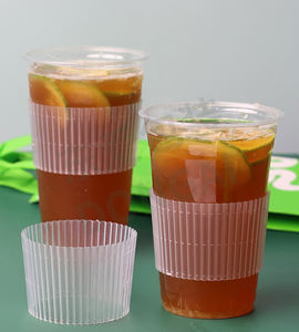 Xinrunjin Disposable <b>Plastic</b> Beverage Coffee Cup Sleeve Non-Slip Holder Heat Resistant Anti-Scald Cup Protector Milk Tea Custom - Product Image 6