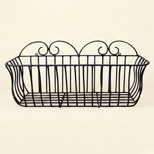 Vintage Metal Wire <b>Storage</b> <b>Basket</b> Black Powder Coated Wall Mounted <b>Rectangle</b> Shape Multi-Purpose Neatening Organized Container - Product Image 1
