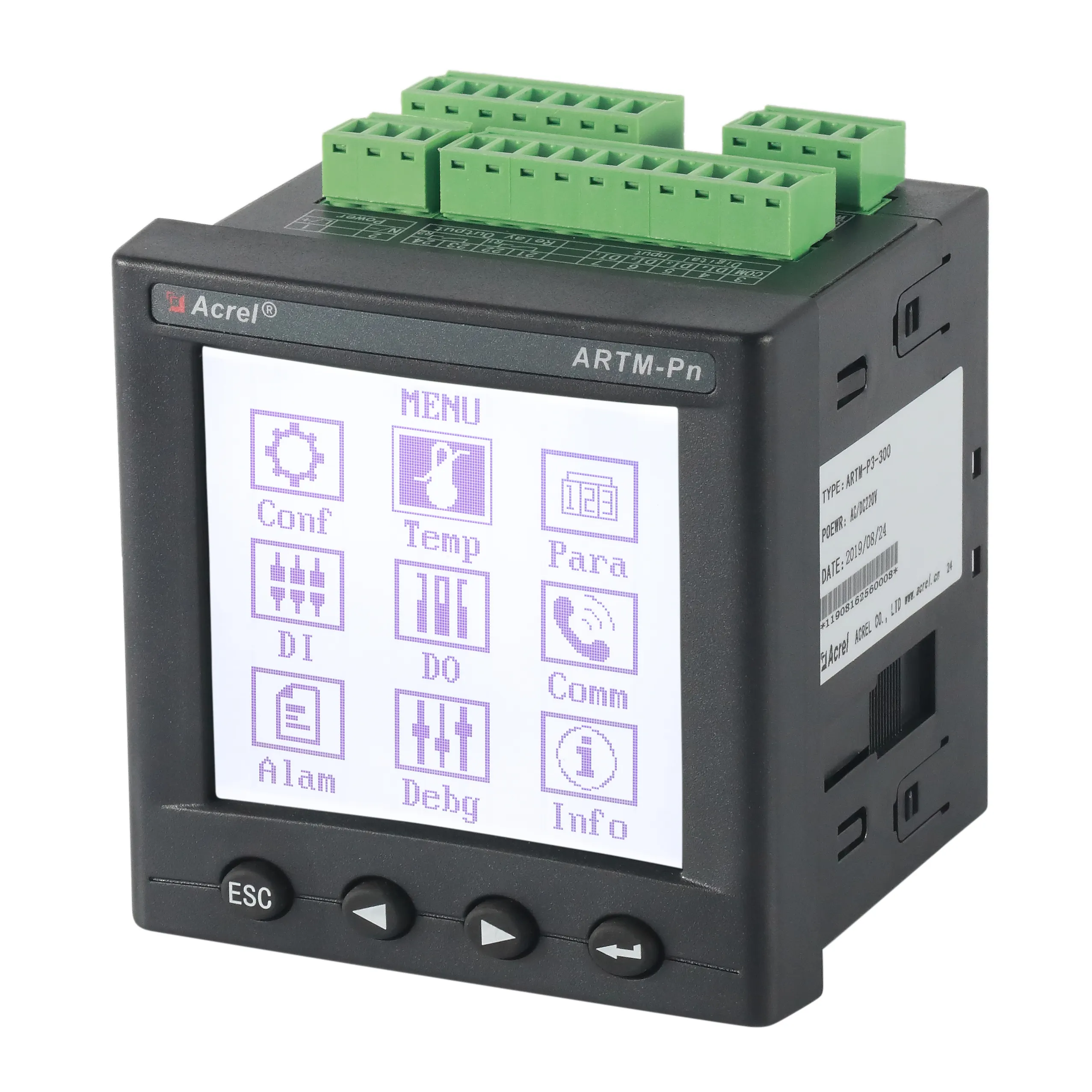 Acrel ARTM-Pn Temperature Monitor Wireless Local Temperature Data Display Switchgear/Busbar Thermal Monitoring 433/470MHz