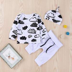 Conjuntos de Ropa para Bebés Niños y Niñas, Traje de Ropa para Bebés con Sudadera de Manga Larga con Nubes + Pantalones + Gorro, Conjunto de 3 Piezas para Recién Nacidos - Product Image 3