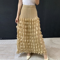Jupe longue plissée 3D effet bulle pour femme, élégante, prête à être expédiée, taille haute élastique, texture feuille, expédition en 7 jours