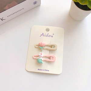 Pinza de pelo de dibujos animados coreanos para niñas, pinza de pico de pato con flor dulce, no daña el cabello, horquilla para niños, flequillo, horquilla rota, 2 unids/set - Product Image 6