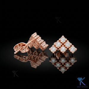 Lab Grown Diamond Classic Brilliant Cut 6 Stone Cluster <b>Stud</b> Earrings 14K/18K Solid Gold Women's Jewelry KRUP JEWELS Wedding - Product Image 2