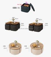 Table basse ottoman rembourrée avec petits tabourets – Table ronde commerciale pour salon de thé chinois avec rangement
