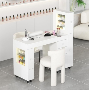 Ensemble table et chaise de manucure en bois blanc moderne, table de salon de beauté rose de luxe à une place, bureau de manucure à vendre - Product Image 1