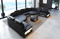 Ensemble de canapés sectionnels modernes de luxe léger en cuir véritable de haute qualité avec rembourrage en éponge pour villa