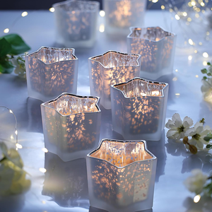 Portavelas de Cristal Mercurizado Blanco Escarchado con Forma de Estrella, Recipientes para Velas Votivas, Decoración para Bodas y Festividades - Product Image 1