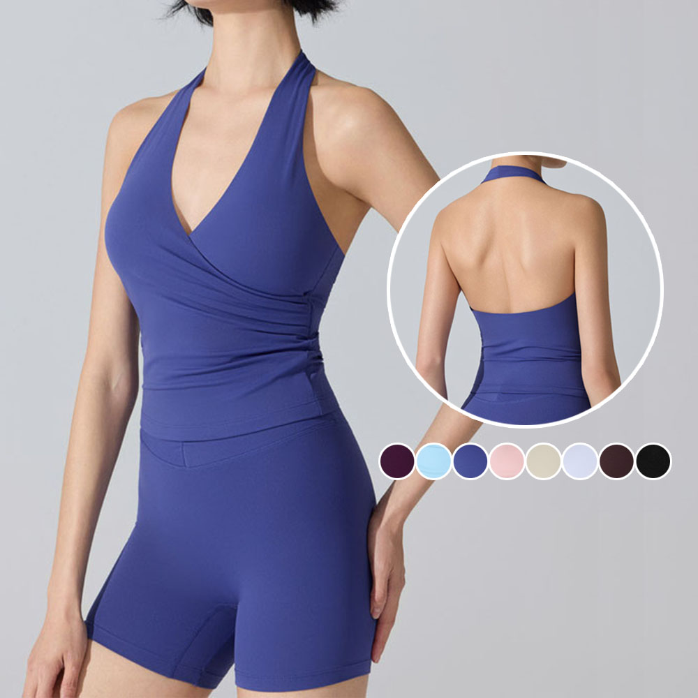 Custom Logo Braathable Cross V Neck Halter Sports Yoga Vest Bra Sexy Fitness Tops Ropa Deportiva Tank Tops for Fitness Wear