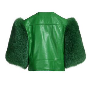 2022 nuovo Design di lusso primavera autunno signore stile personalizzato vera pelliccia di volpe maniche <span class=keywords><strong>donna</strong></span> 100% giacca in vera <span class=keywords><strong>pelle</strong></span> <span class=keywords><strong>moto</strong></span> - Product Image 3