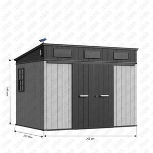 Abri de jardin en résine à toit pentagonal de 3 m avec plancher, imperméable, en HDPE à double paroi, résistant aux UV, sans entretien - Product Image 6