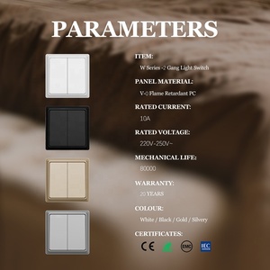 90*90mm ışık anahtarı Panel 90*90mm avrupa standardı elektrik duvar soket ve anahtarı 10A 250V <span class=keywords><strong>2</strong></span> Gang basmalı düğme anahtarı - Product Image 2