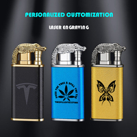 Bleu Flamme crocodile Dragon Tête Double Trou Jet Flamme Briquet Coupe-Vent Modification Flamme Ouverte Gaz Hommes Cadeau Briquet