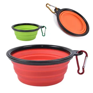 450ml silicone travel bowl for dogs foldable outdoor pet water food collapsible bowls with lid