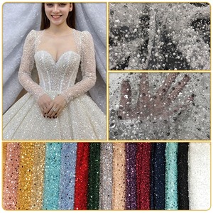 Mới Ngành Công Nghiệp Nặng Hữu Cơ Phong Cách Châu Âu Trắng Ren Vải Đính Cườm Ngọc Trai Pha Lê Thêu Sequin Căng Váy <span class=keywords><strong>Sequins</strong></span> - Product Image 3