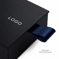 Boîte à cravates noire écologique haut de gamme à fermeture magnétique coulissante avec insert en velours et languette à ruban, pour cravates homme, cadeau d'entreprise