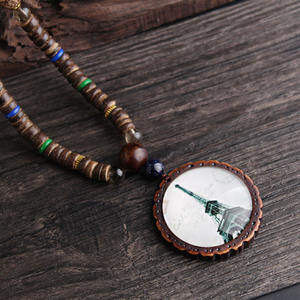 สร้อยคอลูกปัดไม้ยาวสไตล์โบฮีเมียนจี้ขนนกยูงสุดสร้างสรรค์สร้อยคอโซ่สเวตเตอร์สไตล์ชนเผ่า - Product Image 5