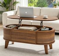 Meilleure vente : Table basse moderne à plateau relevable cannelé avec compartiment dissimulé, Table basse ovale moderne
