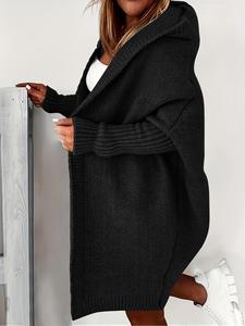 Cardigan uni pour <span class=keywords><strong>femme</strong></span>, sweat à capuche <span class=keywords><strong>long</strong></span>, doux et ample, pull tricoté tendance et décontracté - Product Image 1