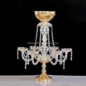 SMOOTH Wholesale Wedding Events <b>Table</b> Decoration Centerpiece Gold Metal Candle Holder With Crystal - Product Image 1