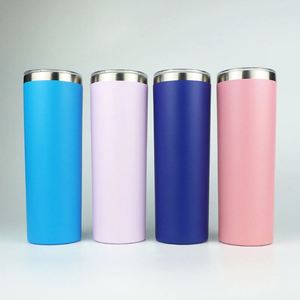 Gobelet droit et étroit pour sublimation 20oz en acier inoxydable blanc vierge avec couvercle et paille - Product Image 4
