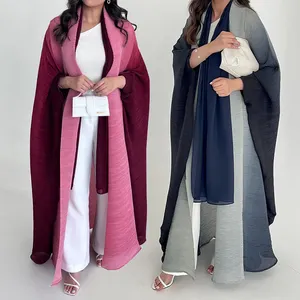 2024 ออกแบบใหม่เสื้อผ้าอิสลามที่กําหนดเอง Ombre จีบเปิด abaya พร้อมชีฟองฮิญาบ